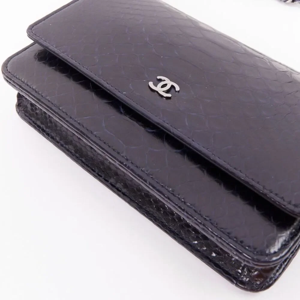 CHANEL Timeless Classic Flap Wallet on Chain navy scaled leather crossbody bag